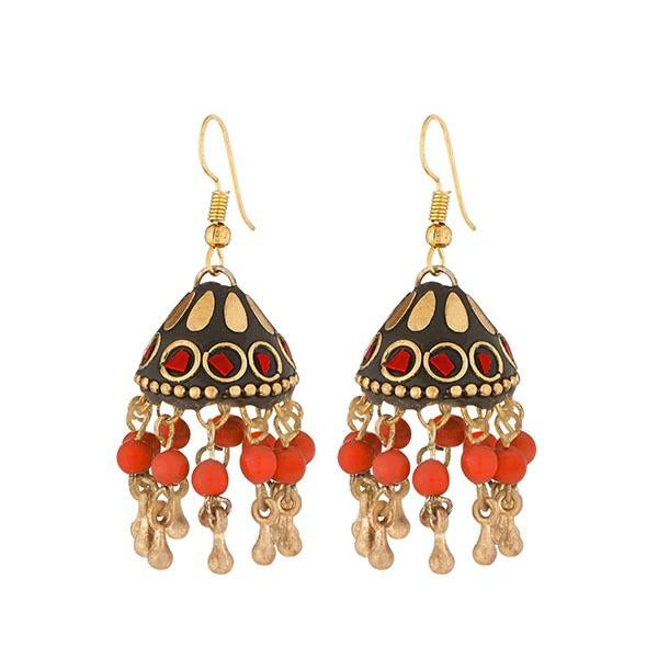 Kriaa Maroon Beads Gold Plated Jhumki Earrings - 1308328A
