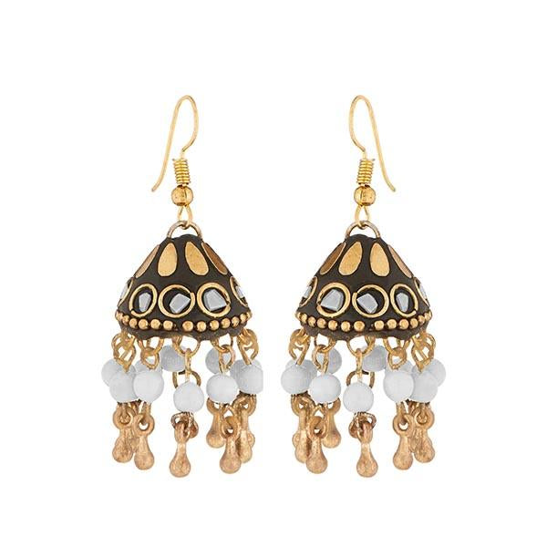 Kriaa White Beads Gold Plated Jhumki Earrings - 1308328F