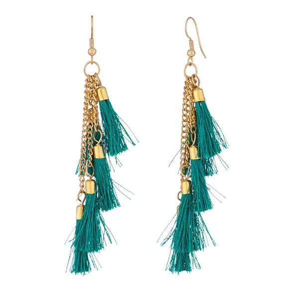 Jeweljunk Gold Plated Green Thread Earrings - 1308330D