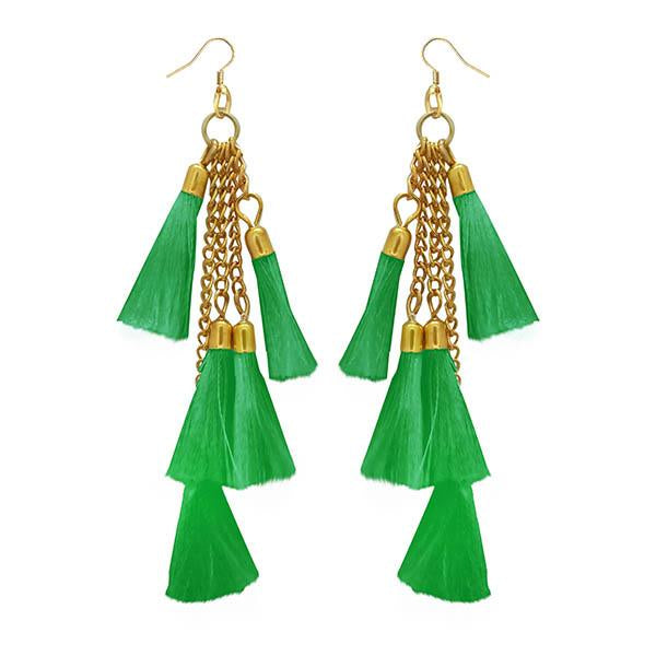 Jeweljunk Gold Plated Green Thread Earrings - 1308330J