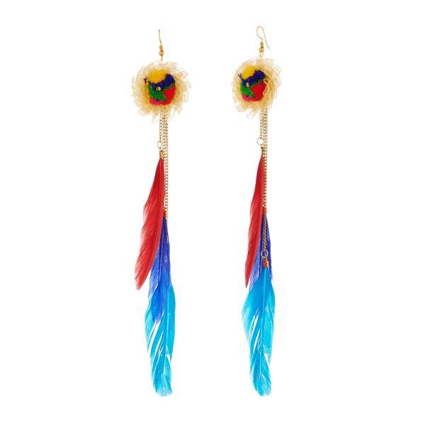 Tip Top Fashions Gold Plated Multicolor Thread Feather Earrings - 1308334D