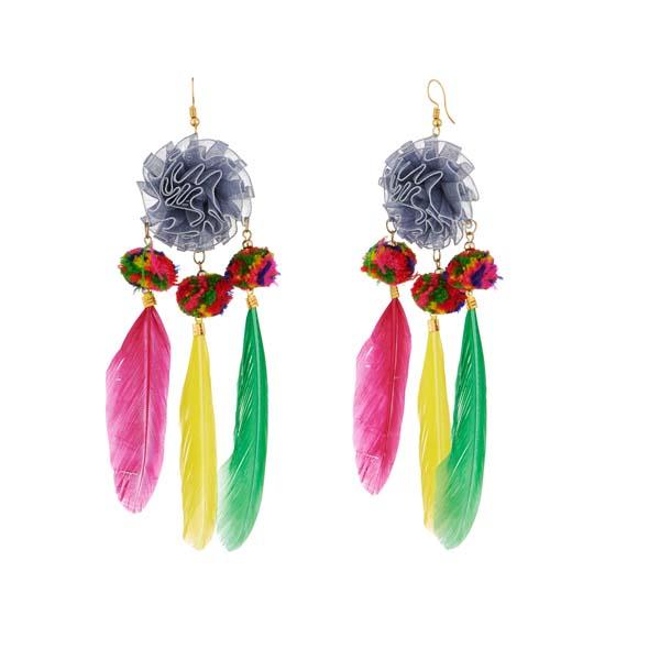 Jeweljunk Gold Plated Multicolor Thread Feather Earrings - 1308335C
