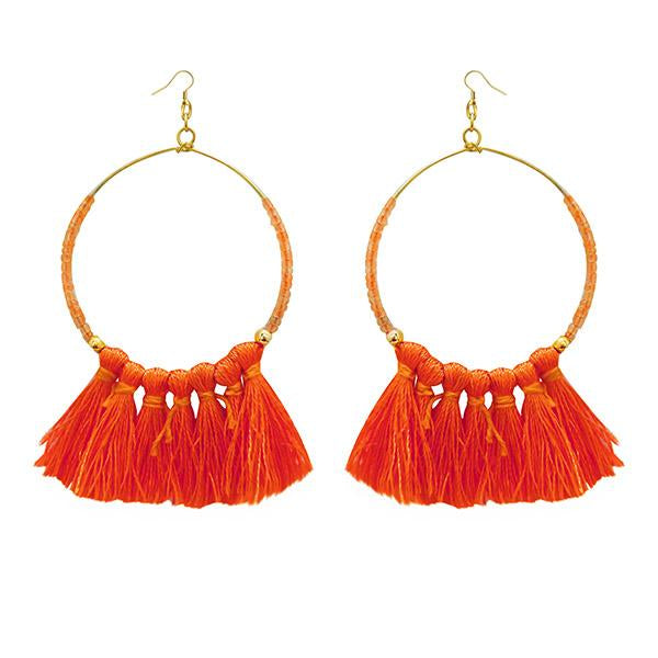 Tip Top Fashions Gold Plated Orange Thread Earrings - 1308339B