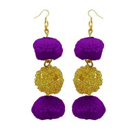 Jeweljunk Gold Plated Purple Pompom Thread Earrings