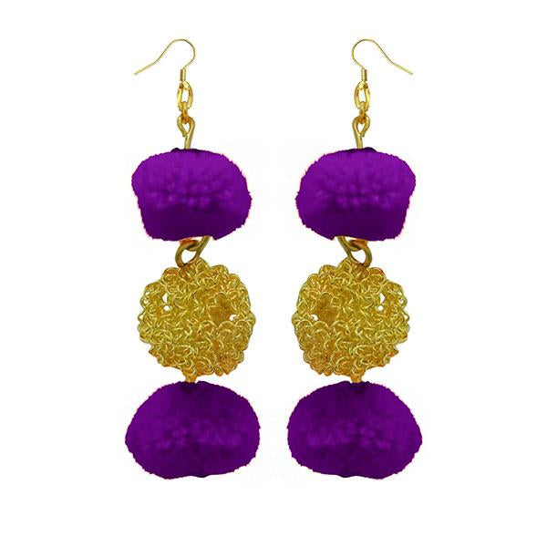 Jeweljunk Gold Plated Purple Pompom Thread Earrings