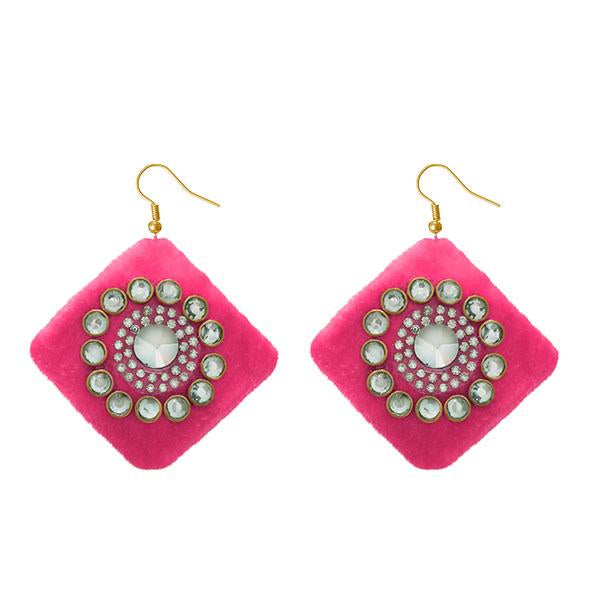 Jeweljunk White Austrian Stone Pink Velvet Earrings - 1308340A
