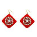 Tip Top Fashions White Austrian Stone Red Velvet Earrings - 1308340C