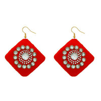 Tip Top Fashions White Austrian Stone Red Velvet Earrings - 1308340C