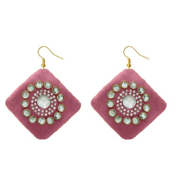 Tip Top Fashions White Austrian Stone Pink Velvet Earrings - 1308340F