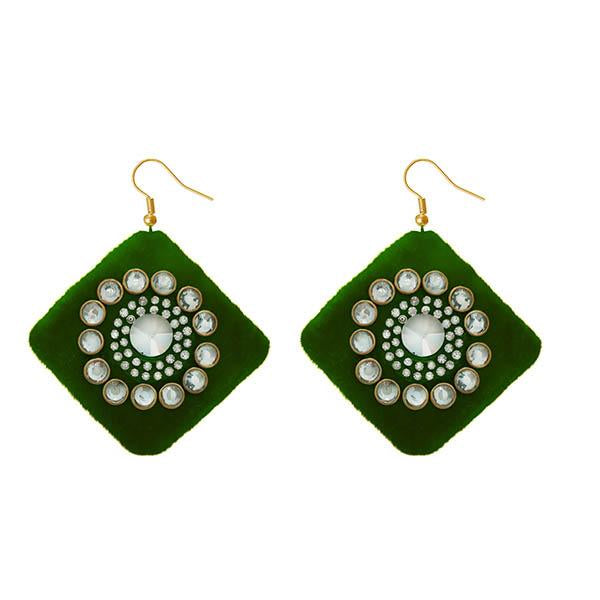 Tip Top Fashions  Austrian Stone Green Velvet Earrings - 1308340H