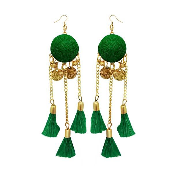 Jeweljunk Green Thread Gold Plated Earrings - 1308341G