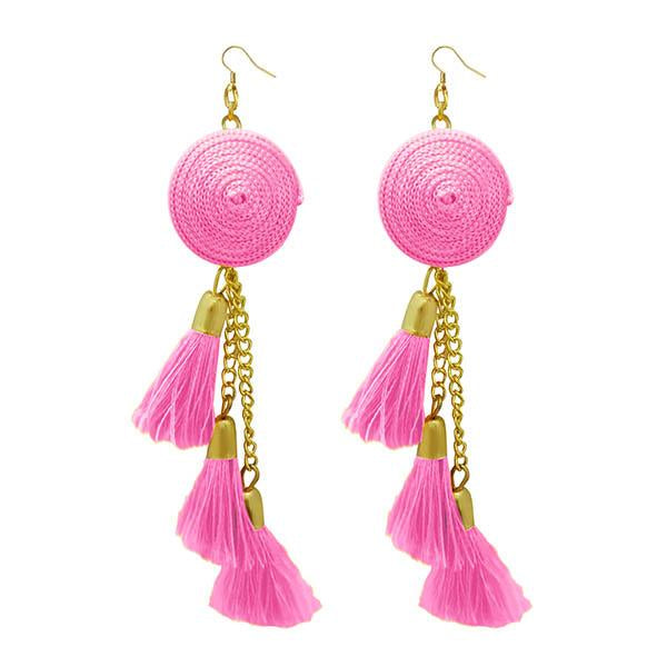 Jeweljunk Gold Plated  Pink Thread Earrings - 1308342G