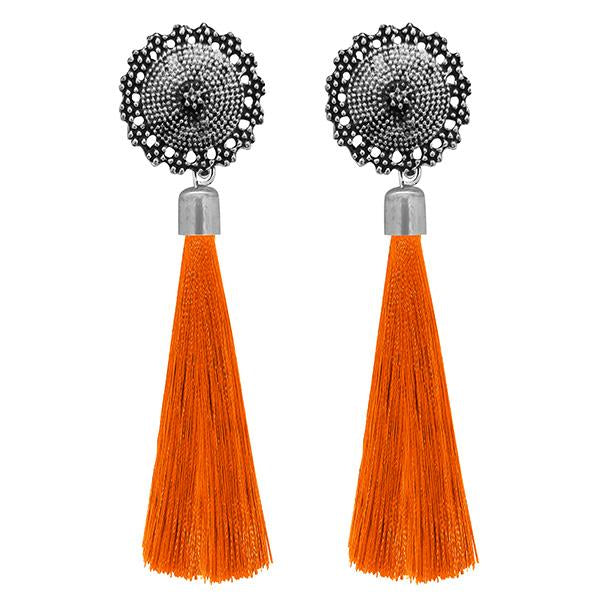 Jeweljunk Orange Oxidised Plated Thread Earrings - 1308343A