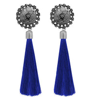 Jeweljunk Blue Oxidised Plated Thread Earrings - 1308343B