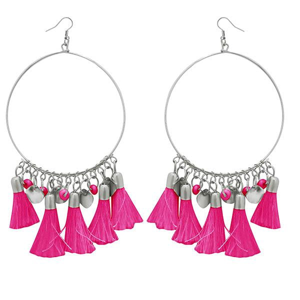 Jeweljunk Silver Plated Pink Thread Earrings - 1308345C