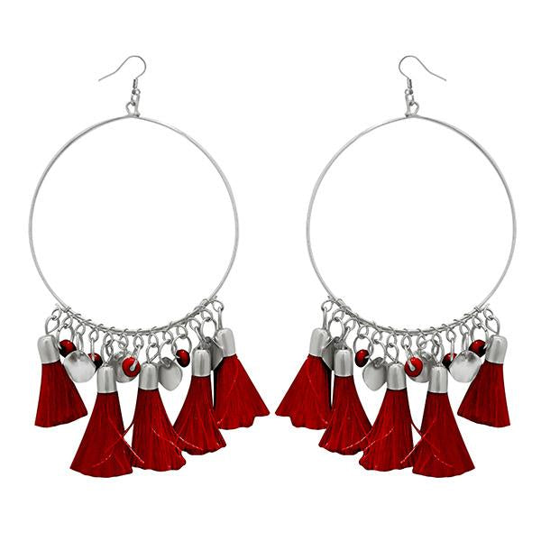 Jeweljunk Silver Plated Maroon Thread Earrings - 1308345F