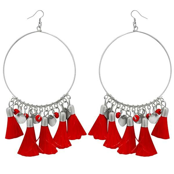 Jeweljunk Silver Plated Red Thread Earrings - 1308345I