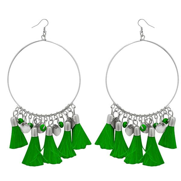 Jeweljunk Silver Plated Green Thread Earrings - 1308345J