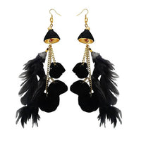 Jeweljunk Gold Plated Black Thread Feather Earrings - 1308346A
