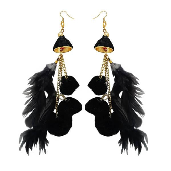 Jeweljunk Gold Plated Black Thread Feather Earrings - 1308346A