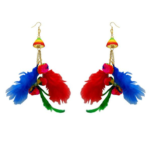 Jeweljunk Gold Plated Multicolor Thread Feather Earrings - 1308346B