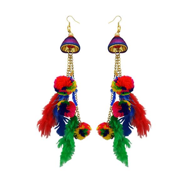 Jeweljunk Gold Plated Multicolor Thread Feather Earrings - 1308346C