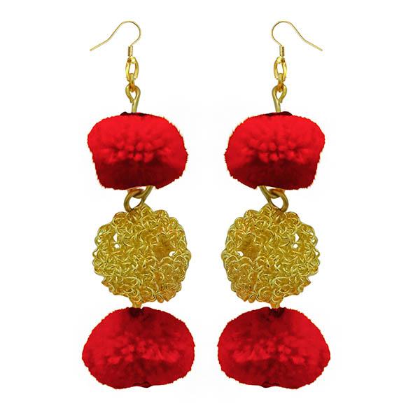Jeweljunk Red Pompom Thread Earrings - 1308347C