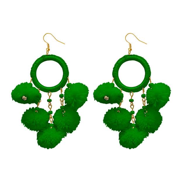 Jeweljunk Green Thread Pompom Earrings - 1308348G