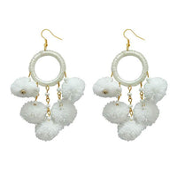 Jeweljunk White Thread Pompom Earrings - 1308348H