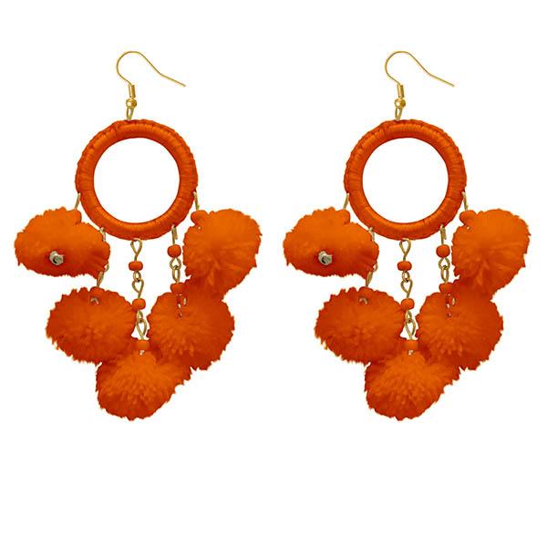 Jeweljunk Orange Thread Pompom Earrings - 1308348J