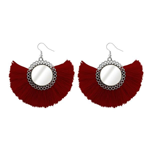 Jeweljunk Silver Plated Maroon Thread Earrings - 1308349D