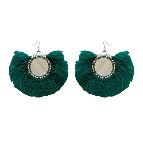 Jeweljunk Green Thread Silver Plated Earrings - 1308350G