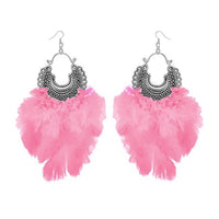 Jeweljunk Pink Feather Rhodium Plated Afghani Earrings - 1308355E