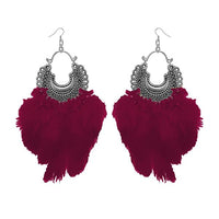 Jeweljunk Maroon Feather Rhodium Plated Afghani Earrings - 1308355H