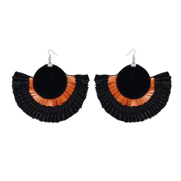 Tip Top Fashions Orange And Black Thread Earrings - 1308357H