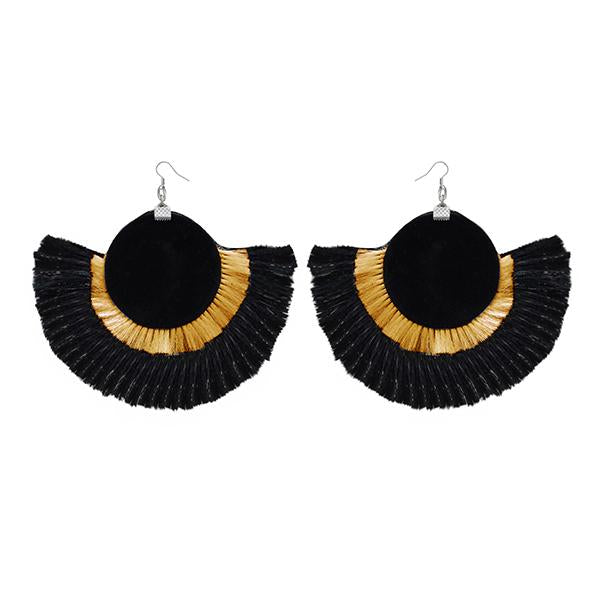 Jeweljunk Yellow And Black Thread Earrings - 1308357J
