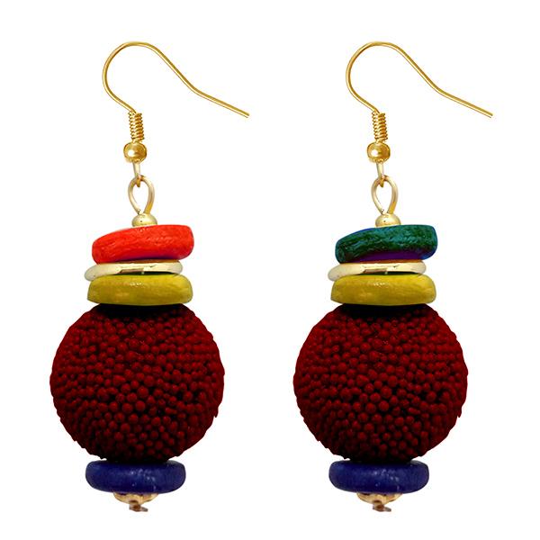 Tip Top Fashions Gold Plated Maroon Beads Dangler Earrings - 1308361G