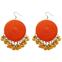 Jeweljunk Orange Bead Drop Thread Earrings - 1308363C