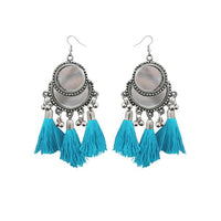 Jeweljunk Blue Thread Rhodium Plated Tassel Earrings - 1308364B