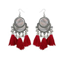 Jeweljunk Maroon Thread Rhodium Plated Tassel Earrings - 1308364C