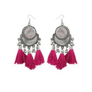 Jeweljunk Rhodium Plated Pink Thread Tassel Earrings - 1308364E
