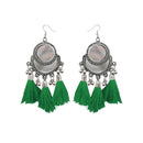 Jeweljunk Rhodium Plated Green Thread Tassel Earrings - 1308364F