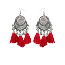 Jeweljunk Red Thread Rhodium Plated Tassel Earrings - 1308364H