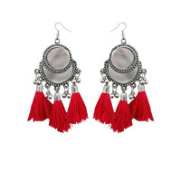 Jeweljunk Red Thread Rhodium Plated Tassel Earrings - 1308364H