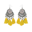 Jeweljunk Rhodium Plated Yellow Thread Tassel Earrings - 1308364I