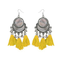 Jeweljunk Rhodium Plated Yellow Thread Tassel Earrings - 1308364I