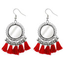 Jeweljunk Rhodium Plated Red Thread Tassel Earrings - 1308367E