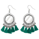 Jeweljunk Green Thread Rhodium Plated Tassel Earrings - 1308367F