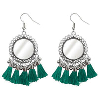 Jeweljunk Green Thread Rhodium Plated Tassel Earrings - 1308367F