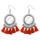 Jeweljunk Rhodium Plated Orange Thread Tassel Earrings - 1308367I